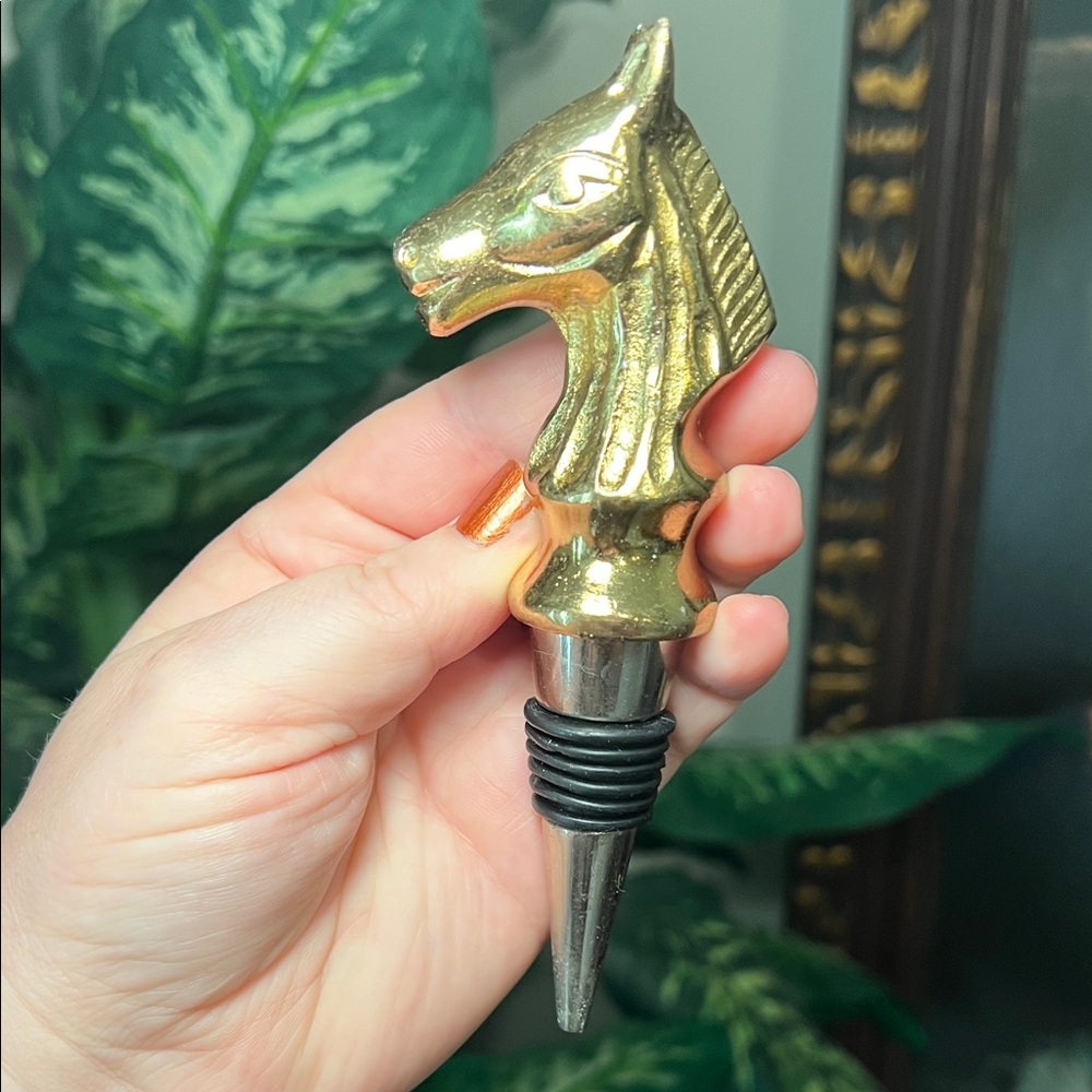 MCM Style Gold Horse Head Equestrian Wine Bottle Stopper